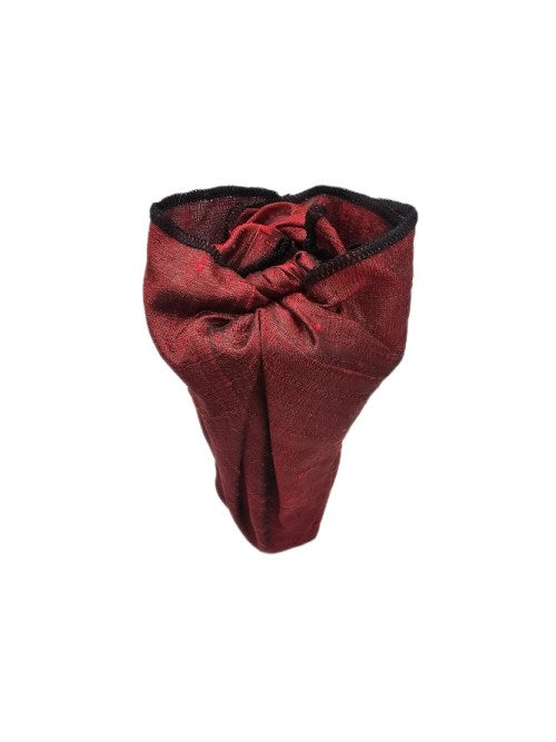 Ruby Sheen red raw silk reusable fabric gift wrap tied around a glass vase