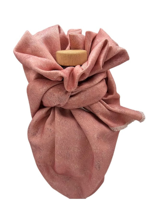 Rose Marble reusable fabric gift wrap tied around a bottle, showing soft rose pink marbled fabric.